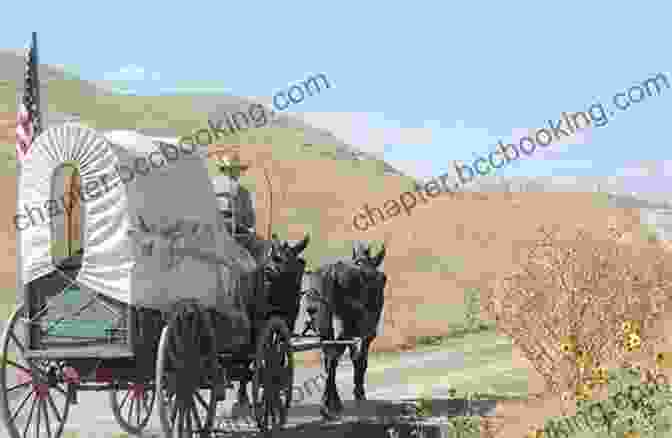 A Covered Wagon Traversing The Rugged Oregon Trail, Surrounded By Rolling Hills And Vast Skies. The Oregon Trail: A New American Journey