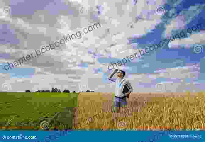 A Farmer Standing In A Field, Looking Up At The Sky. The Sun Is Shining Behind Him, And The Sky Is Filled With Clouds. Light Online One: Farmer