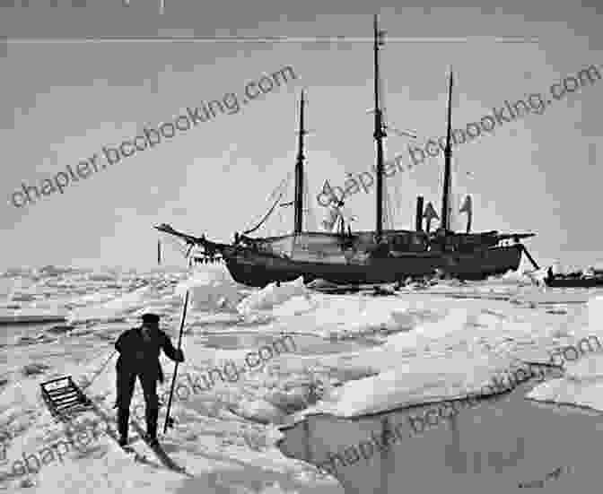 An Archival Image Of An Early Arctic Expedition With Explorers Standing On The Deck Of A Ship, Surrounded By Towering Icebergs From Reindeer Lake To Eskimo Point