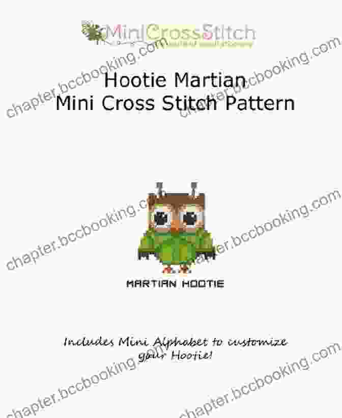 Close Up Of Three Variations Of The Hootie Martian Mini Cross Stitch Pattern, Showcasing Different Thread Colors And Decorative Elements. Hootie Martian Mini Cross Stitch Pattern